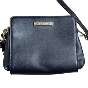 Steve Madden Black Faux Leather Crossbody Bag w/ Multiple Zip Compartments